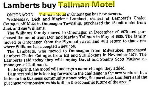 Hokans Motel (Scotts Superior Inn & Cabins, Hokans, Tallmans Motel) - Jan 2 1987 Article (newer photo)